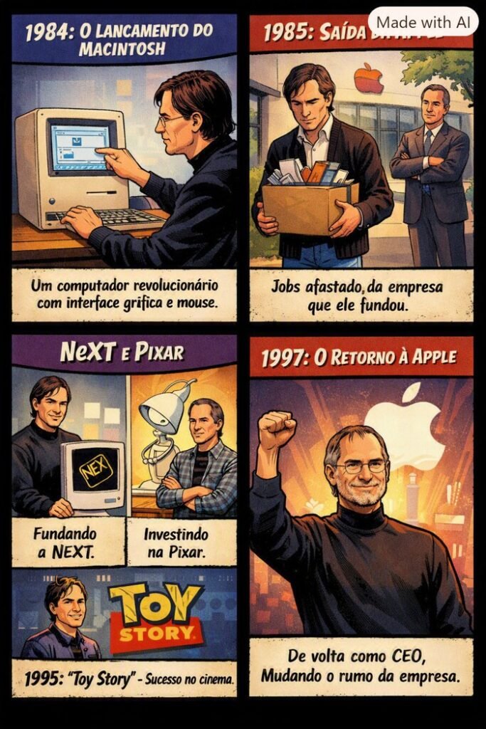 Ascensão, queda e reinvenção de Steve Jobs
